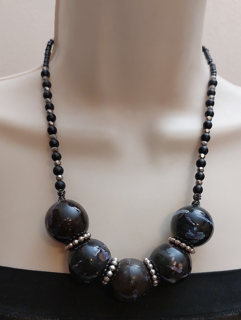 Chunky Ceramic Starry Cosmic Globe Beads Statement Necklace